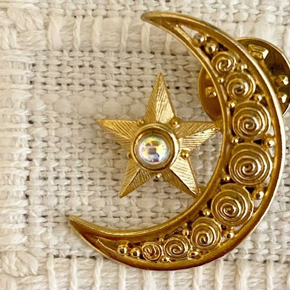 Moon & Star Brooch Celestial Brooch Pin